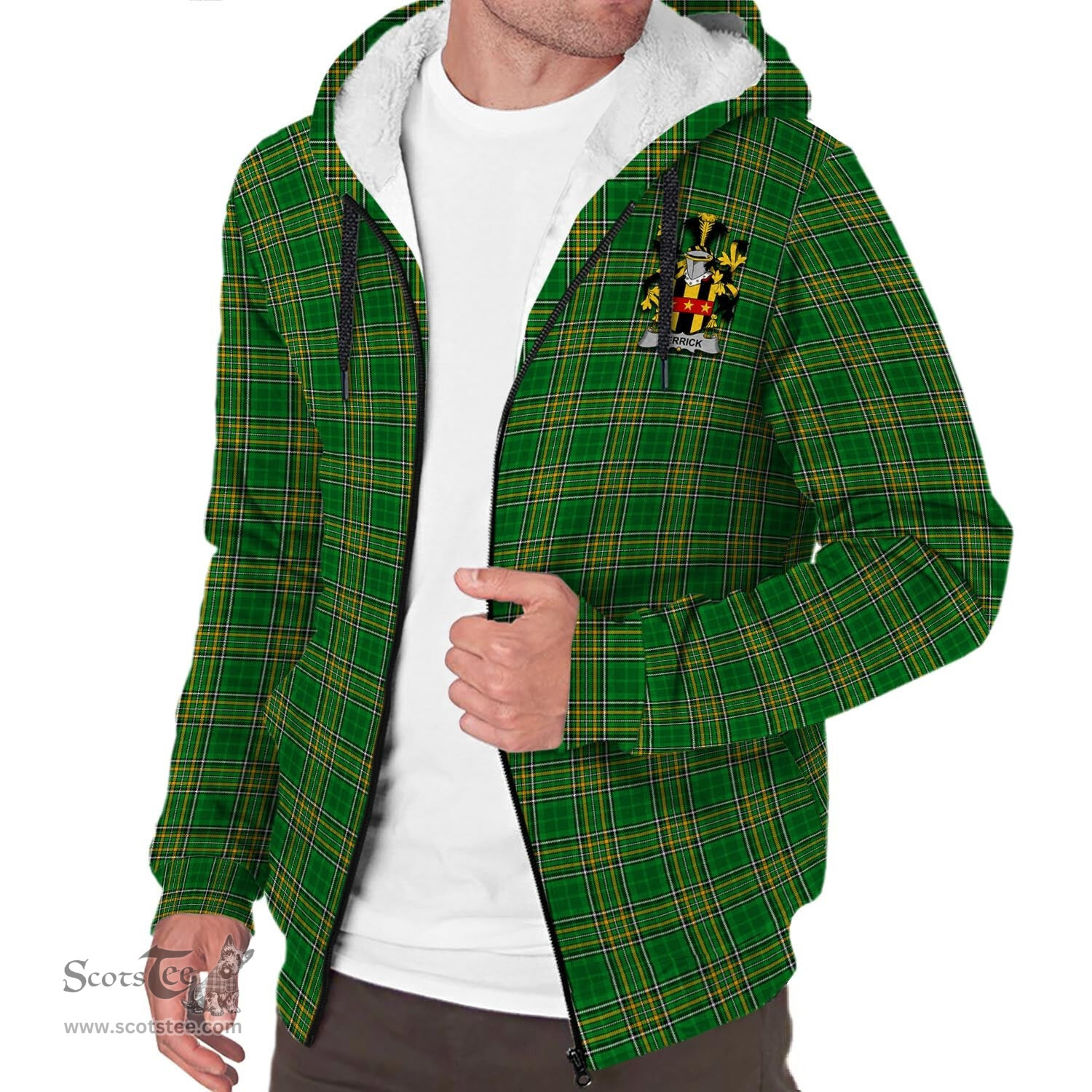 ScotsTee Shop Irish Merrick Coat of Arms Crest Ireland Sherpa Hoodie Irish National Tartan Irish Sherpa Hoodie