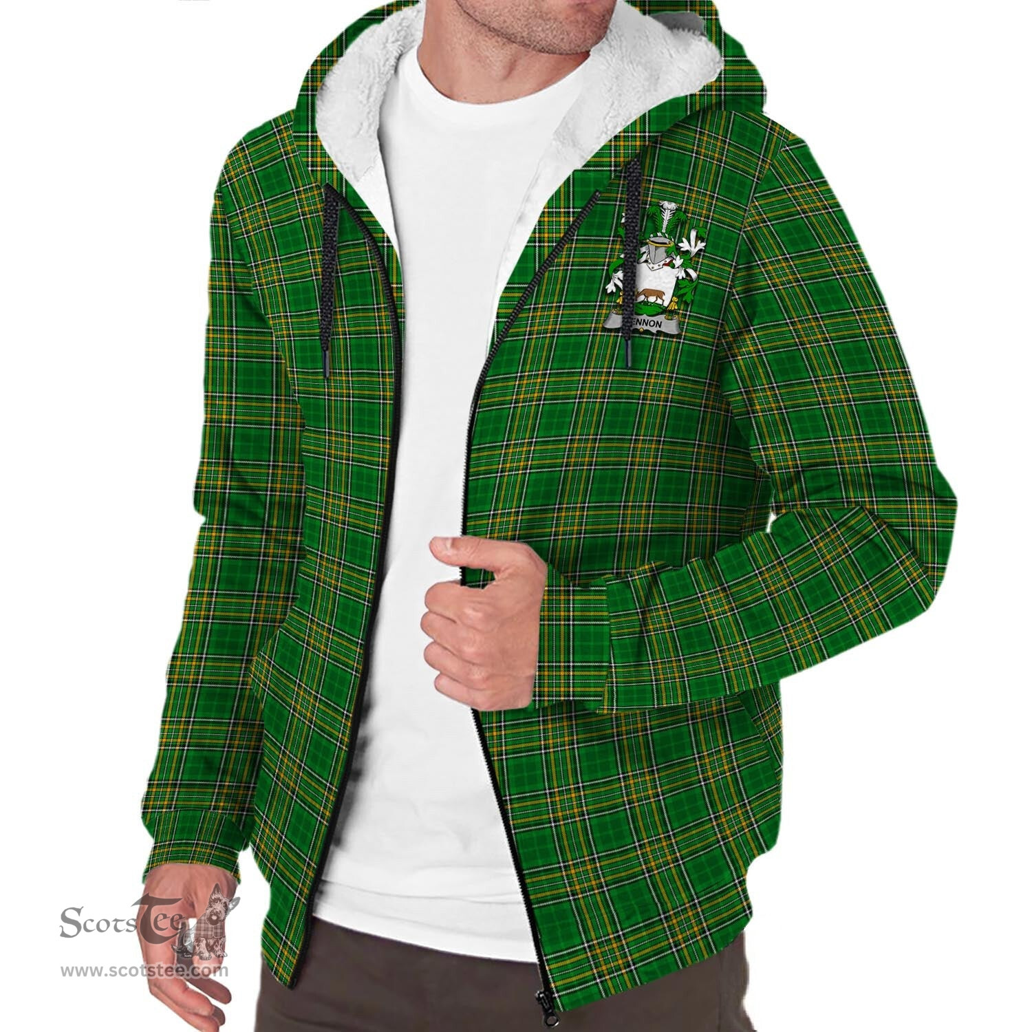ScotsTee Shop Irish Lennon Coat of Arms Crest Ireland Sherpa Hoodie Irish National Tartan Irish Sherpa Hoodie