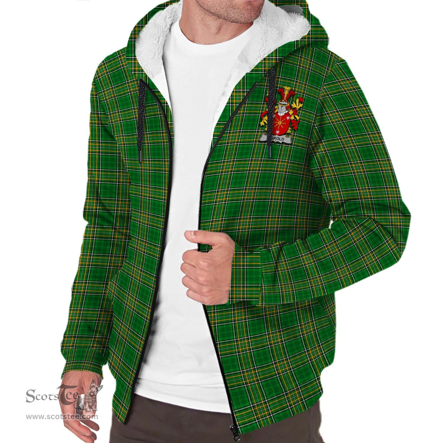 ScotsTee Shop Irish Harold Coat of Arms Crest Ireland Sherpa Hoodie Irish National Tartan Irish Sherpa Hoodie