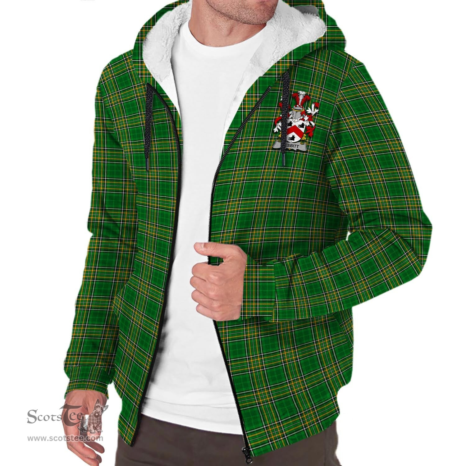 ScotsTee Shop Irish Nesbitt Coat of Arms Crest Ireland Sherpa Hoodie Irish National Tartan Irish Sherpa Hoodie