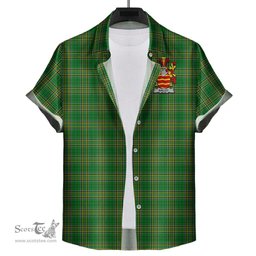 ScotsTee Shop Irish Ballet Coat of Arms Crest Ireland Short Sleeve Shirt Irish National Tartan Irish Shirt