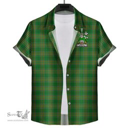 ScotsTee Shop Irish Hanlon Coat of Arms Crest Ireland Short Sleeve Shirt Irish National Tartan Irish Shirt
