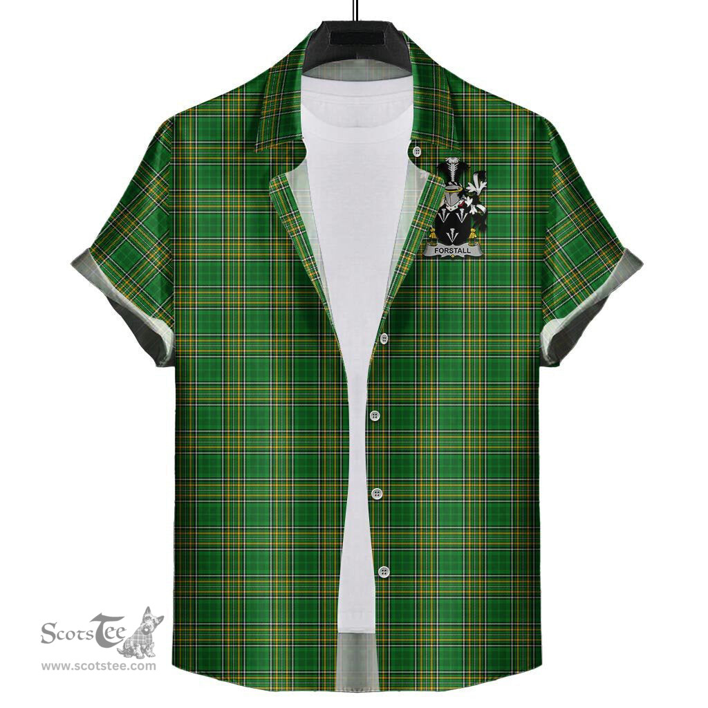 ScotsTee Shop Irish Forstall Coat of Arms Crest Ireland Short Sleeve Shirt Irish National Tartan Irish Shirt