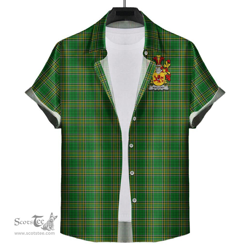 ScotsTee Shop Irish Mallory Coat of Arms Crest Ireland Short Sleeve Shirt Irish National Tartan Irish Shirt