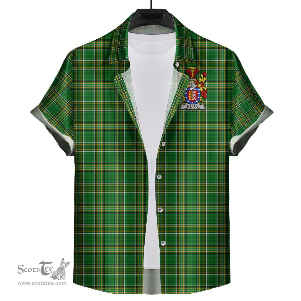ScotsTee Shop Irish Meara Coat of Arms Crest Ireland Short Sleeve Shirt Irish National Tartan Irish Shirt