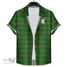 ScotsTee Shop Irish McAlindon Coat of Arms Crest Ireland Short Sleeve Shirt Irish National Tartan Irish Shirt