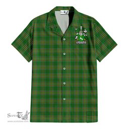 ScotsTee Shop Irish McGettigan Coat of Arms Crest Ireland Short Sleeve Shirt Irish National Tartan Irish Shirt