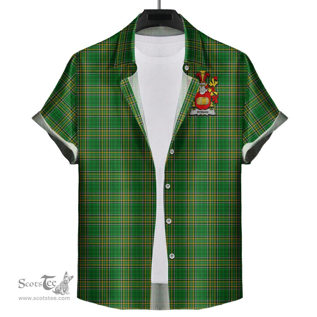 ScotsTee Shop Irish Ronan Coat of Arms Crest Ireland Short Sleeve Shirt Irish National Tartan Irish Shirt