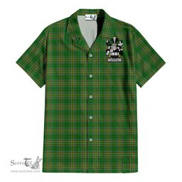 ScotsTee Shop Irish Newsom Coat of Arms Crest Ireland Short Sleeve Shirt Irish National Tartan Irish Shirt