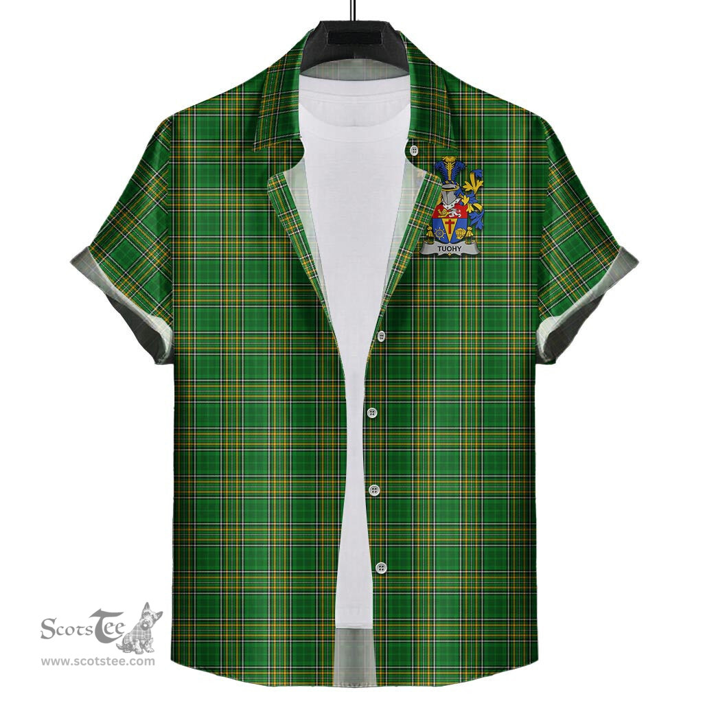 ScotsTee Shop Irish Tuohy Coat of Arms Crest Ireland Short Sleeve Shirt Irish National Tartan Irish Shirt