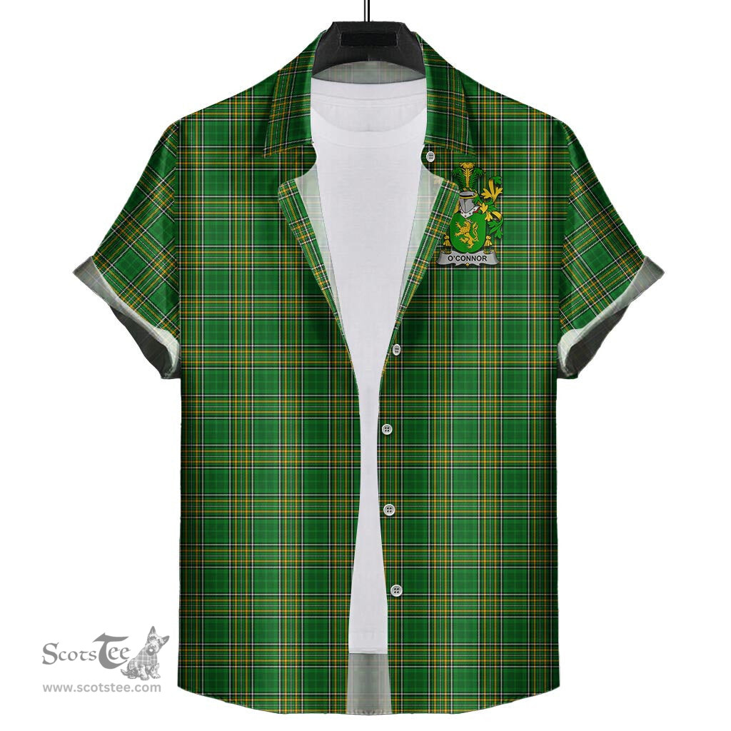 ScotsTee Shop Irish O'Connor (Kerry) Coat of Arms Crest Ireland Short Sleeve Shirt Irish National Tartan Irish Shirt