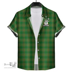 ScotsTee Shop Irish Sharkey Coat of Arms Crest Ireland Short Sleeve Shirt Irish National Tartan Irish Shirt