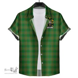 ScotsTee Shop Irish Tisdall Coat of Arms Crest Ireland Short Sleeve Shirt Irish National Tartan Irish Shirt