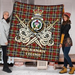 ScotsTee Shop Scottish Buchanan Old Dress Clan Crest Tartan Quilt The Golden Sword of Courageous Legacy Quilt