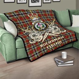 ScotsTee Shop Scottish Buchanan Old Dress Clan Crest Tartan Quilt The Golden Sword of Courageous Legacy Quilt