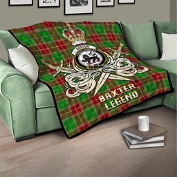 ScotsTee Shop Scottish Baxter Modern Clan Crest Tartan Quilt The Golden Sword of Courageous Legacy Quilt