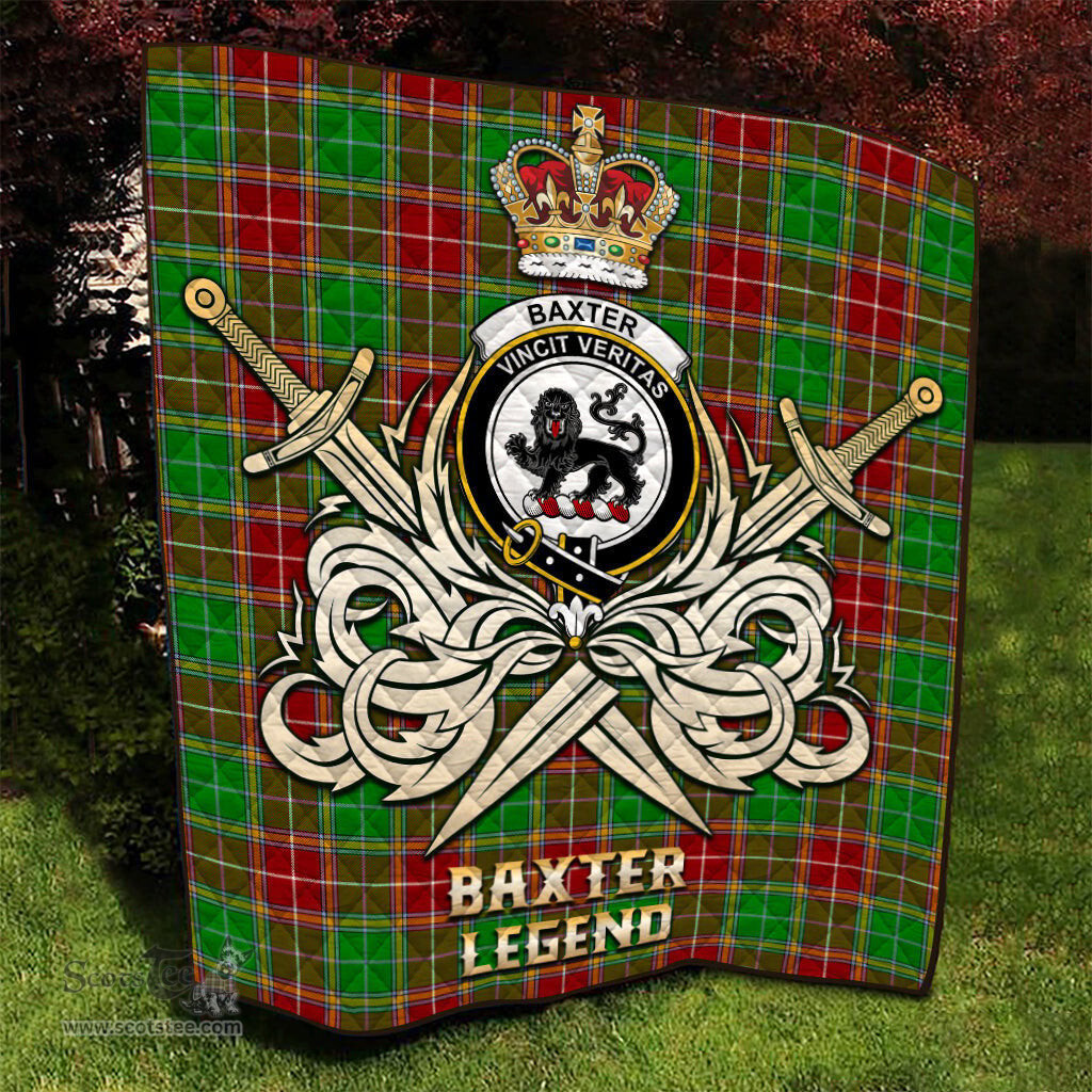ScotsTee Shop Scottish Baxter Modern Clan Crest Tartan Quilt The Golden Sword of Courageous Legacy Quilt