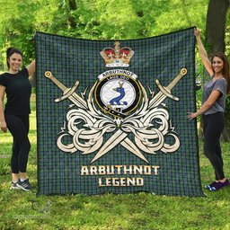 ScotsTee Shop Scottish Arbuthnot Clan Crest Tartan Quilt The Golden Sword of Courageous Legacy Quilt