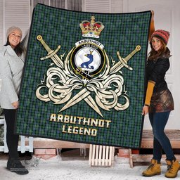 ScotsTee Shop Scottish Arbuthnot Clan Crest Tartan Quilt The Golden Sword of Courageous Legacy Quilt