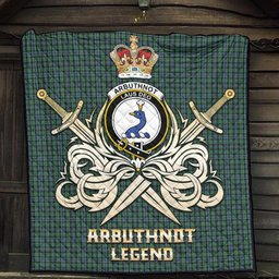 ScotsTee Shop Scottish Arbuthnot Clan Crest Tartan Quilt The Golden Sword of Courageous Legacy Quilt