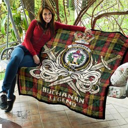 ScotsTee Shop Scottish Buchanan Clan Crest Tartan Quilt The Golden Sword of Courageous Legacy Quilt