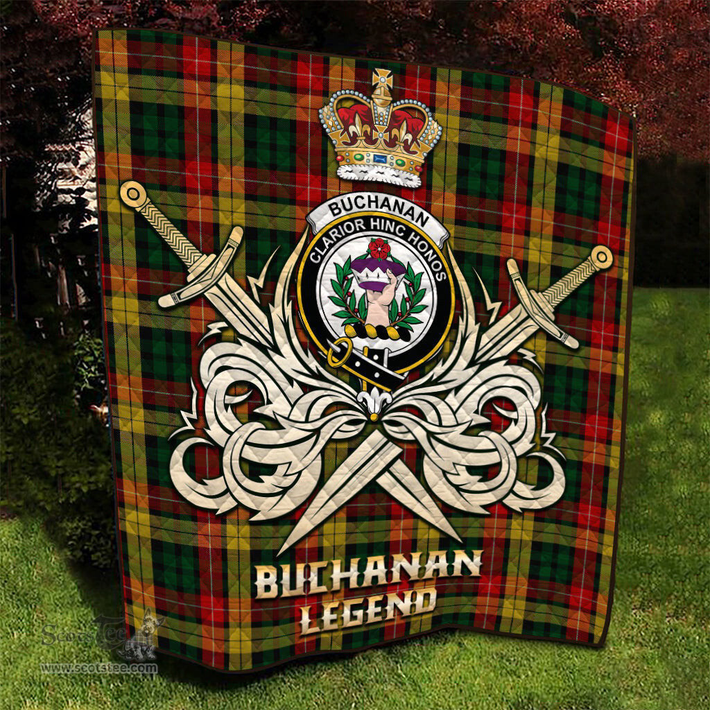 ScotsTee Shop Scottish Buchanan Clan Crest Tartan Quilt The Golden Sword of Courageous Legacy Quilt