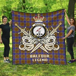ScotsTee Shop Scottish Balfour Modern Clan Crest Tartan Quilt The Golden Sword of Courageous Legacy Quilt