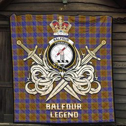 ScotsTee Shop Scottish Balfour Modern Clan Crest Tartan Quilt The Golden Sword of Courageous Legacy Quilt