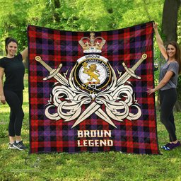 ScotsTee Shop Scottish Broun Modern Clan Crest Tartan Quilt The Golden Sword of Courageous Legacy Quilt