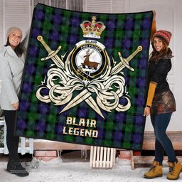 ScotsTee Shop Scottish Blair Clan Crest Tartan Quilt The Golden Sword of Courageous Legacy Quilt