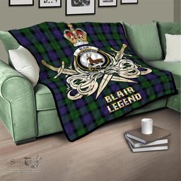 ScotsTee Shop Scottish Blair Clan Crest Tartan Quilt The Golden Sword of Courageous Legacy Quilt