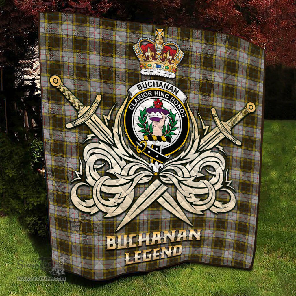 ScotsTee Shop Scottish Buchanan Dress Clan Crest Tartan Quilt The Golden Sword of Courageous Legacy Quilt