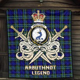 ScotsTee Shop Scottish Arbuthnot Modern Clan Crest Tartan Quilt The Golden Sword of Courageous Legacy Quilt