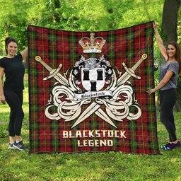 ScotsTee Shop Scottish Blackstock Red Dress Clan Crest Tartan Quilt The Golden Sword of Courageous Legacy Quilt