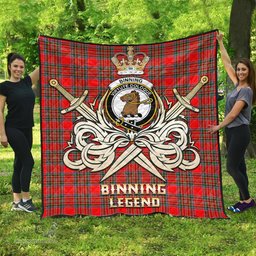 ScotsTee Shop Scottish Binning Clan Crest Tartan Quilt The Golden Sword of Courageous Legacy Quilt