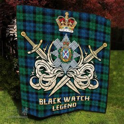 ScotsTee Shop Scottish Black Watch Ancient Clan Crest Tartan Quilt The Golden Sword of Courageous Legacy Quilt