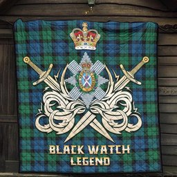 ScotsTee Shop Scottish Black Watch Ancient Clan Crest Tartan Quilt The Golden Sword of Courageous Legacy Quilt