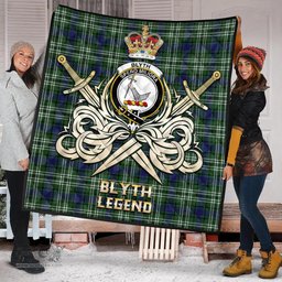 ScotsTee Shop Scottish Blyth Clan Crest Tartan Quilt The Golden Sword of Courageous Legacy Quilt
