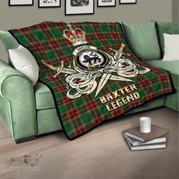 ScotsTee Shop Scottish Baxter Clan Crest Tartan Quilt The Golden Sword of Courageous Legacy Quilt