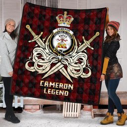 ScotsTee Shop Scottish Cameron Black and Red Clan Crest Tartan Quilt The Golden Sword of Courageous Legacy Quilt