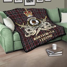 ScotsTee Shop Scottish Borthwick Clan Crest Tartan Quilt The Golden Sword of Courageous Legacy Quilt