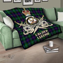ScotsTee Shop Scottish Calder Modern Clan Crest Tartan Quilt The Golden Sword of Courageous Legacy Quilt