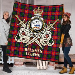 ScotsTee Shop Scottish Belshes Clan Crest Tartan Quilt The Golden Sword of Courageous Legacy Quilt