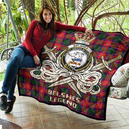 ScotsTee Shop Scottish Belshes Clan Crest Tartan Quilt The Golden Sword of Courageous Legacy Quilt