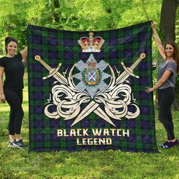 ScotsTee Shop Scottish Black Watch Clan Crest Tartan Quilt The Golden Sword of Courageous Legacy Quilt