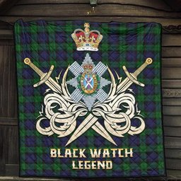 ScotsTee Shop Scottish Black Watch Clan Crest Tartan Quilt The Golden Sword of Courageous Legacy Quilt
