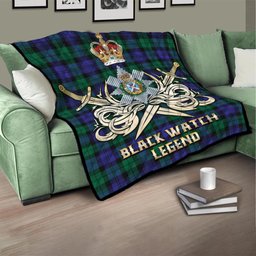 ScotsTee Shop Scottish Black Watch Modern Clan Crest Tartan Quilt The Golden Sword of Courageous Legacy Quilt