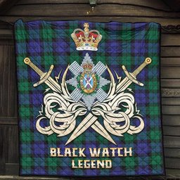 ScotsTee Shop Scottish Black Watch Modern Clan Crest Tartan Quilt The Golden Sword of Courageous Legacy Quilt