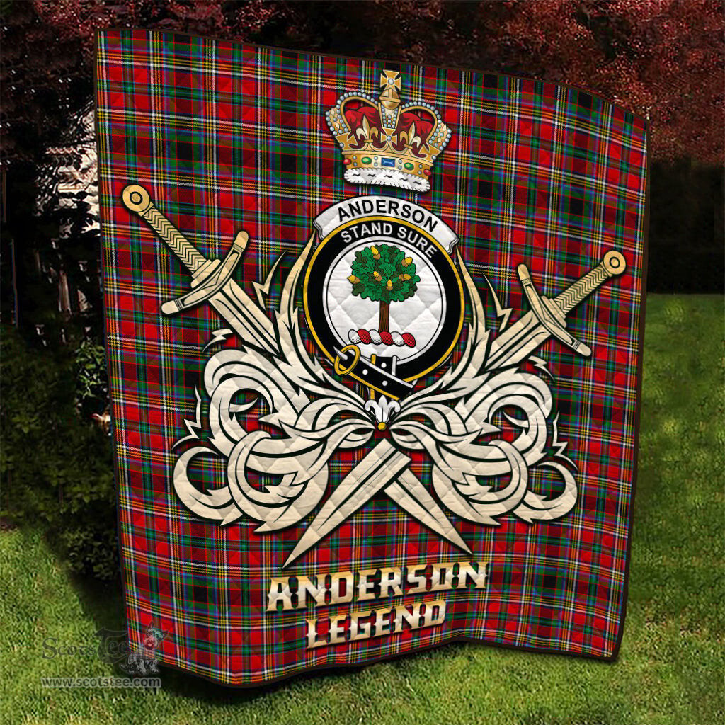 ScotsTee Shop Scottish Anderson of Arbrake Clan Crest Tartan Quilt The Golden Sword of Courageous Legacy Quilt