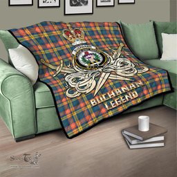 ScotsTee Shop Scottish Buchanan Ancient Clan Crest Tartan Quilt The Golden Sword of Courageous Legacy Quilt